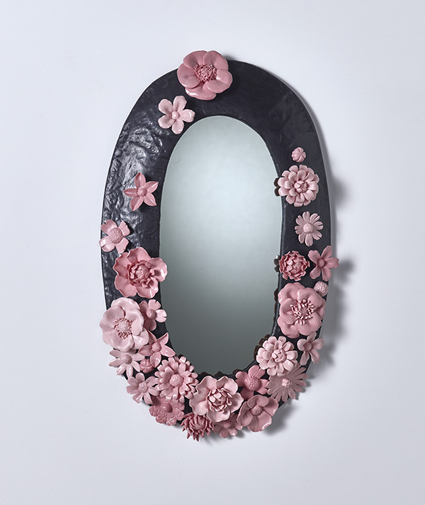 Specchio con fiori in porcellana Rosa Limonge - Delicatea